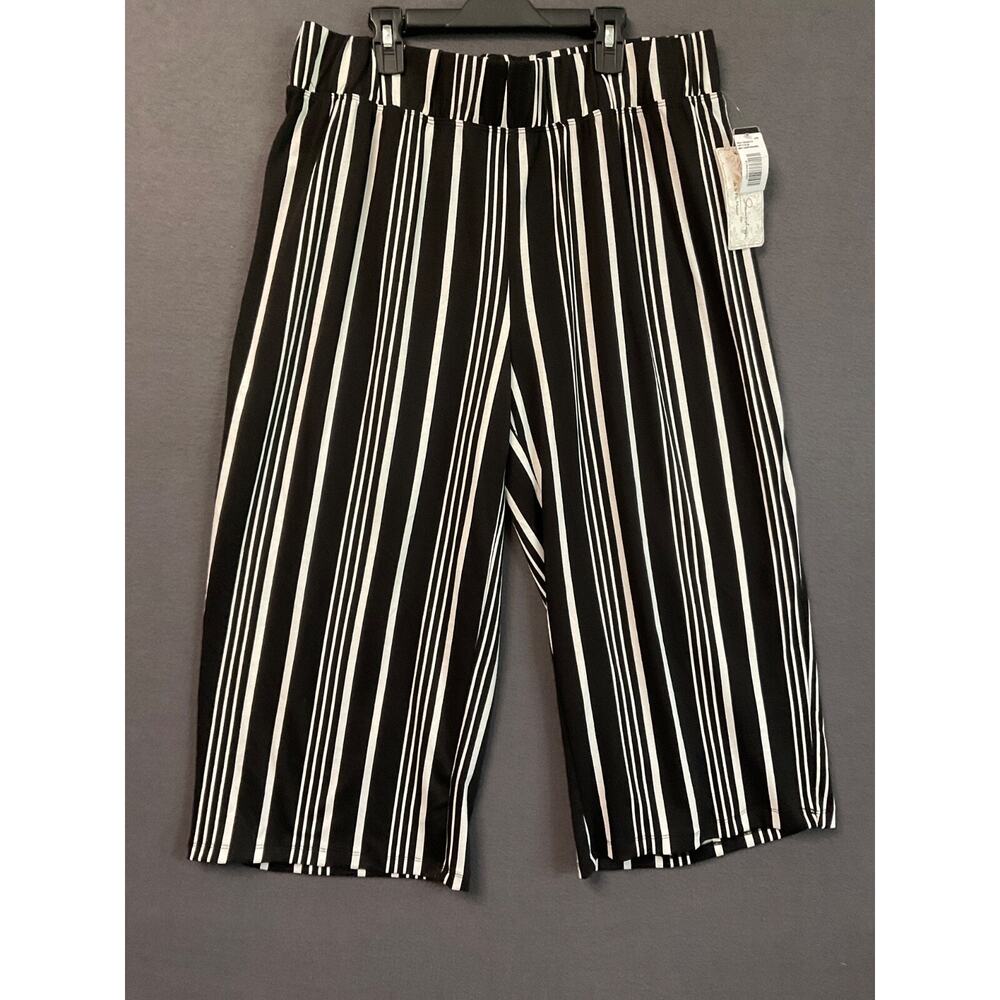 French Laundry Be In The Moment XL Black White Vertical Stripe Pull On Pants NWT